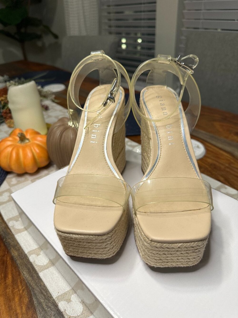 Gianni Bini Clear Strap Espadrille Platform Wedge Sandals Size 6